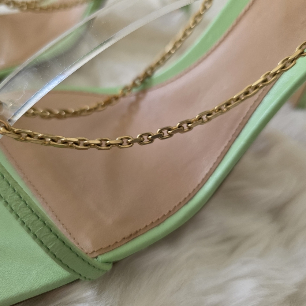 Bottega Veneta Stretch Chain Sandals Pistachio Green Square Toe EU 38.5/US 8.5 - Picture 13 of 16
